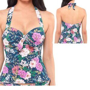 Jessica Simpson Floral Halter Swimsuit Tankini Top Size S